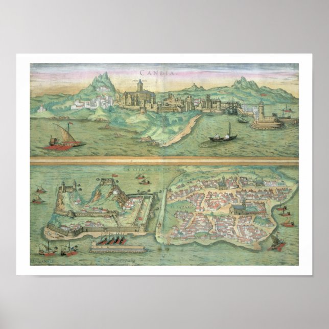 Map of Candia and Corfu, from 'Civitates Orbis Ter Poster (Front)