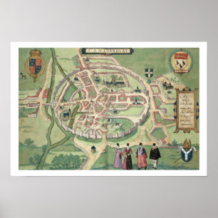 Map of Canterbury, from 'Civitates Orbis Terrarum' Poster