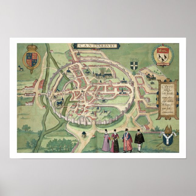 Map of Canterbury, from 'Civitates Orbis Terrarum' Poster (Front)