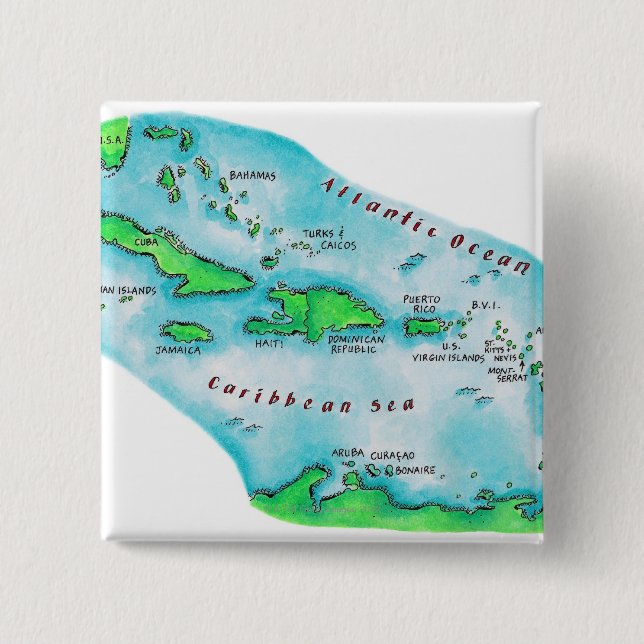 Map of Caribbean Islands 15 Cm Square Badge (Front)