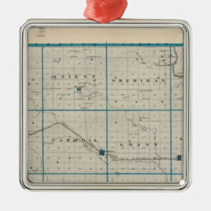 Map of Carroll County, State of Iowa Metal Tree Decoration