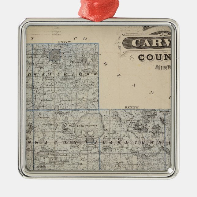 Map of Carver County, Minnesota Metal Tree Decoration (Front)