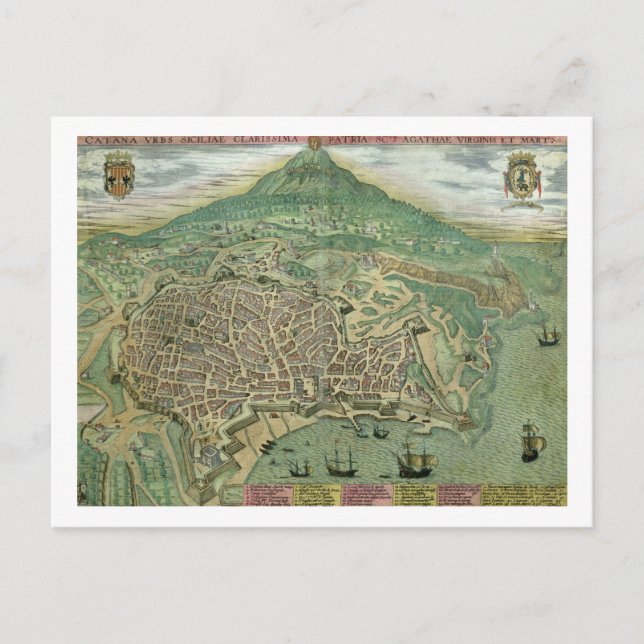 Map of Catania, from 'Civitates Orbis Terrarum' by Postcard (Front)