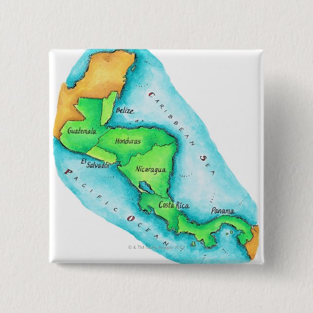 Map of Central America 15 Cm Square Badge (Front)
