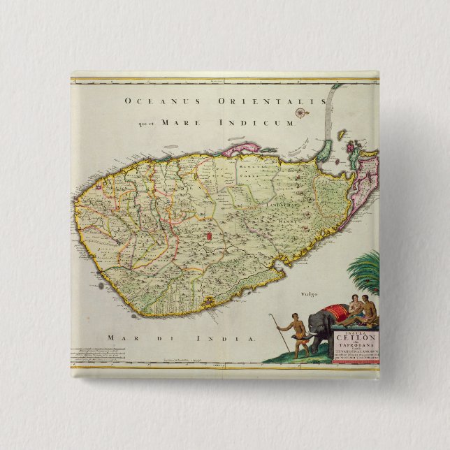 Map of Ceylon according to Nicolas Visscher 15 Cm Square Badge (Front)