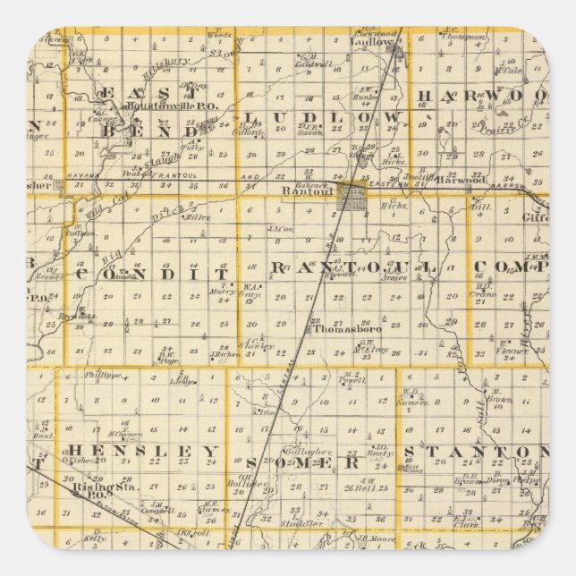 Map of Champaign County Square Sticker (Front)