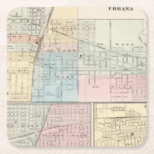 Map of Champaign, Urbana, Mattoon and Charleston Square Paper Coaster