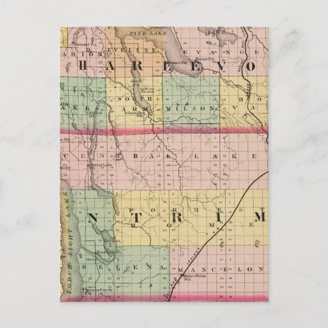 Map of Charlevoix and Antrim counties, Michigan Postcard (Front)