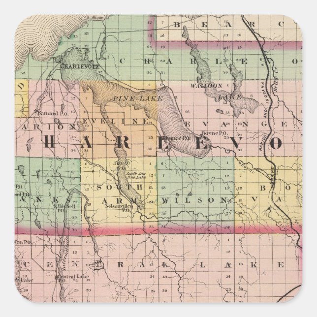 Map of Charlevoix and Antrim counties, Michigan Square Sticker (Front)