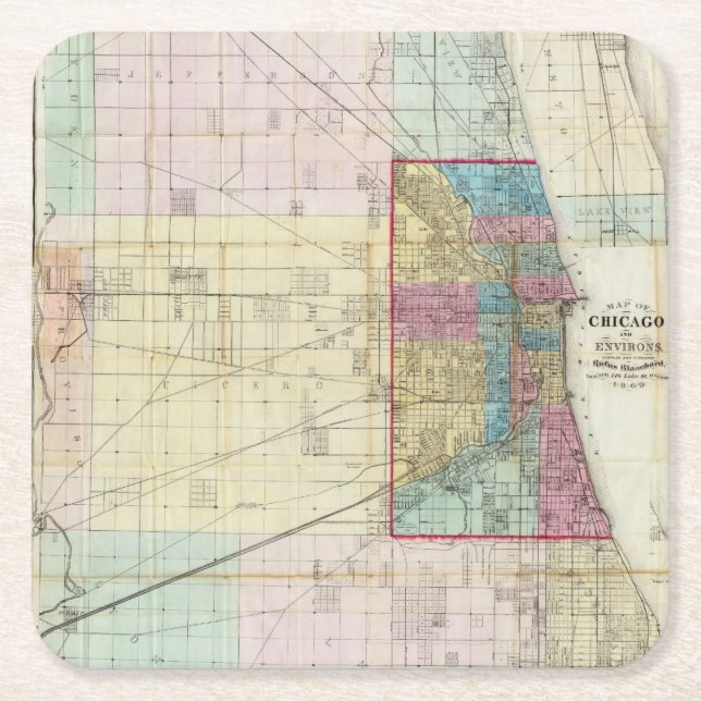 Map of Chicago Square Paper Coaster (Front)