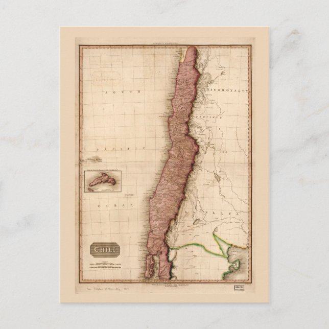 Map of Chile (1818) Postcard (Front)