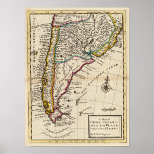 Map of Chilli, Patagonia, La Plata Poster