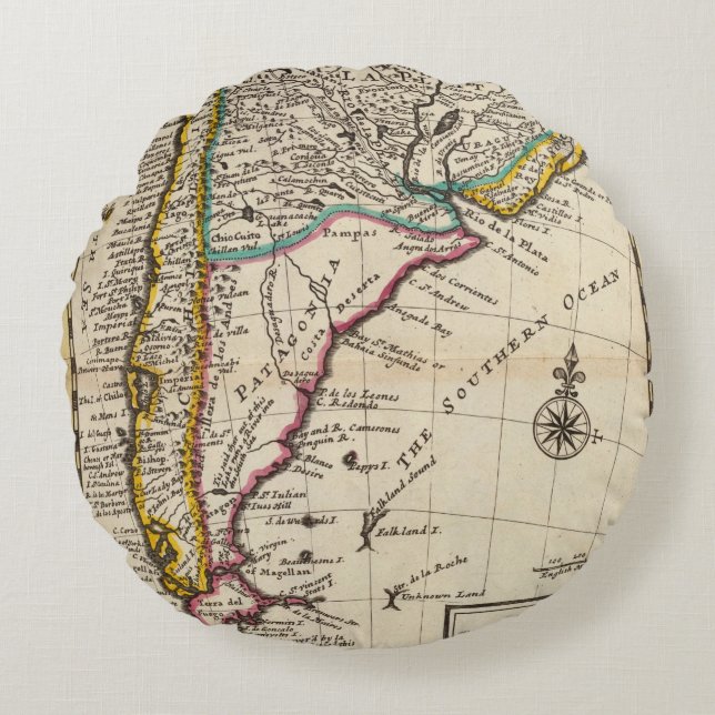 Map of Chilli, Patagonia, La Plata Round Cushion (Front)