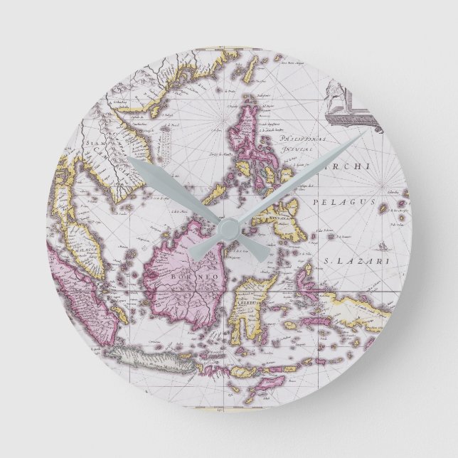 Map of China & Indonesia | 1710 Round Clock (Front)