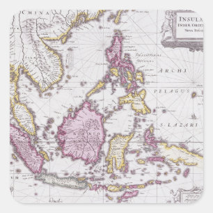 Map of China & Indonesia   1710 Square Sticker