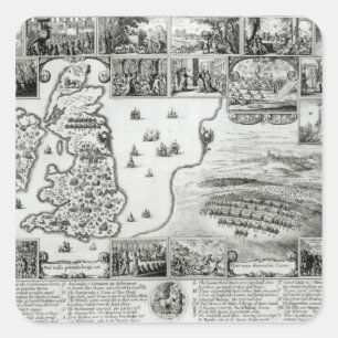 Map of Civil War England and a view of Prague Square Sticker