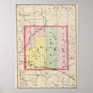 Map of Clare County, Michigan Poster