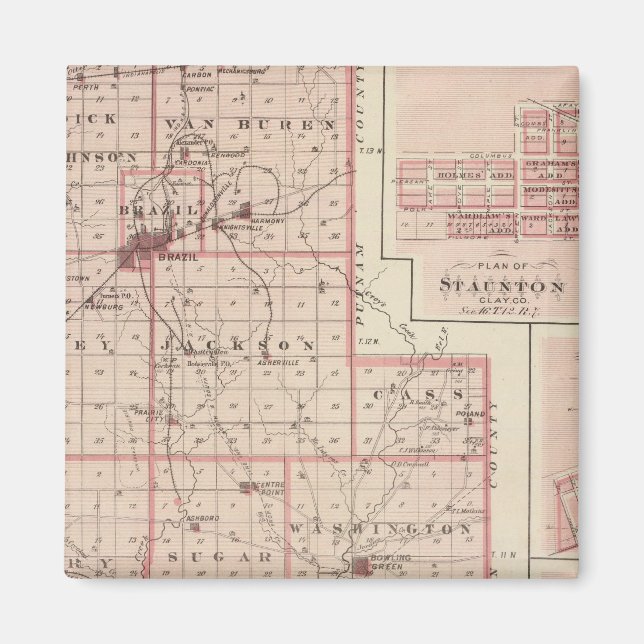 Map of Clay County with Staunton, Harmony Magnet (Front)