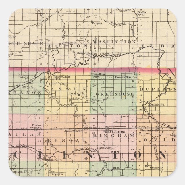 Map of Clinton County, Michigan Square Sticker (Front)