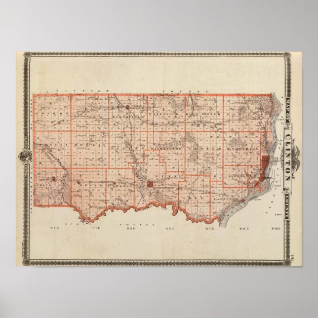 Map of Clinton County, State of Iowa Poster (Front)