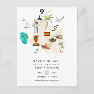 Map of Columbia Cartagena Destination Wedding Announcement Postcard