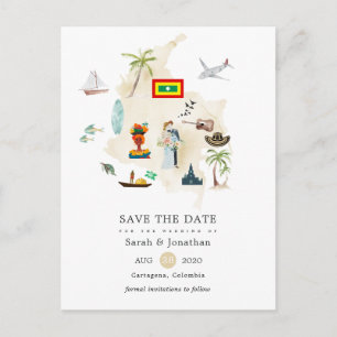 Map of Columbia Cartagena Destination Wedding Announcement Postcard
