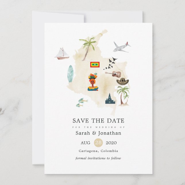 Map of Columbia Cartagena Destination Wedding Invitation (Front)