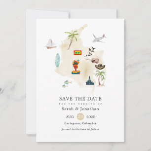 Map of Columbia Cartagena Destination Wedding Invitation