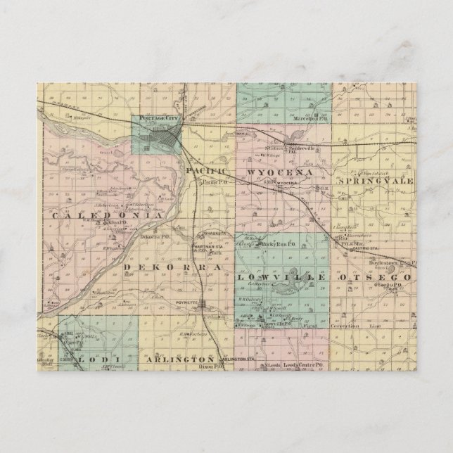 Map of Columbia County, State of Wisconsin Postcard (Front)