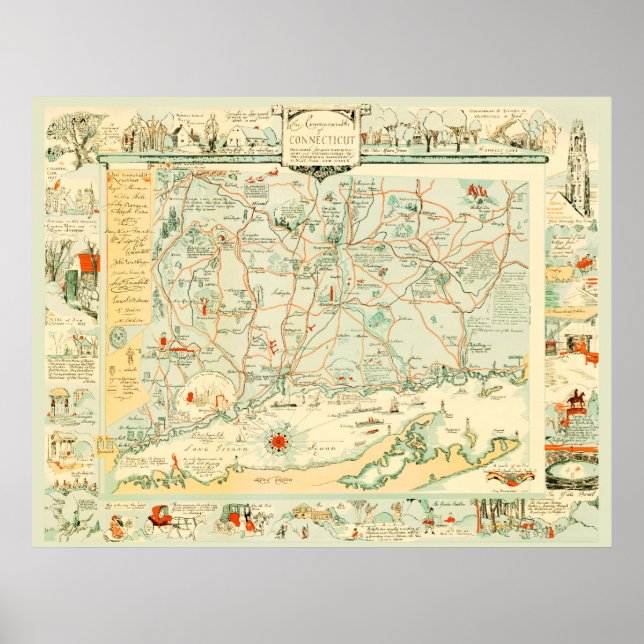 Map of Connecticut from 1926 Poster (Front)