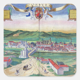 Map of Cordoba, from 'Civitates Orbis Terrarum' by Square Sticker