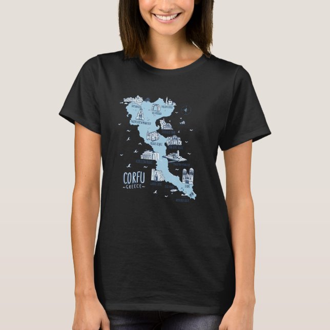 Map Of Corfu Greece Island T-Shirt (Front)