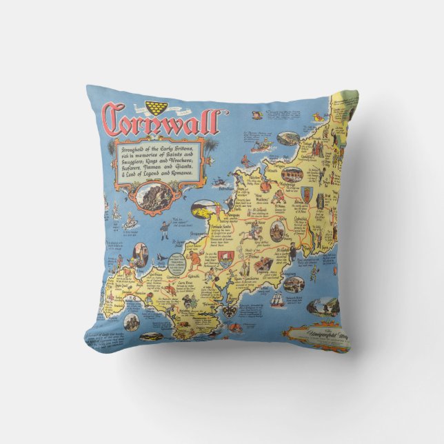 Map of Cornwall, England Cushion (Front)