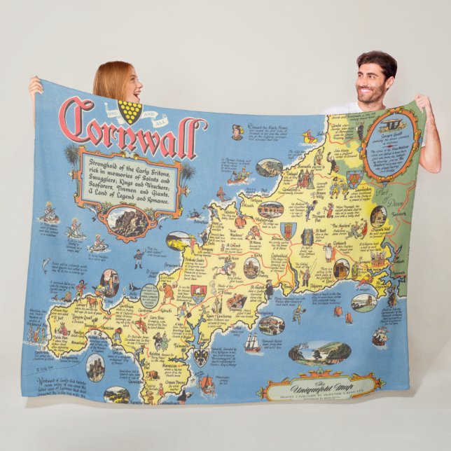 Map of Cornwall, England Fleece Blanket (In Situ)