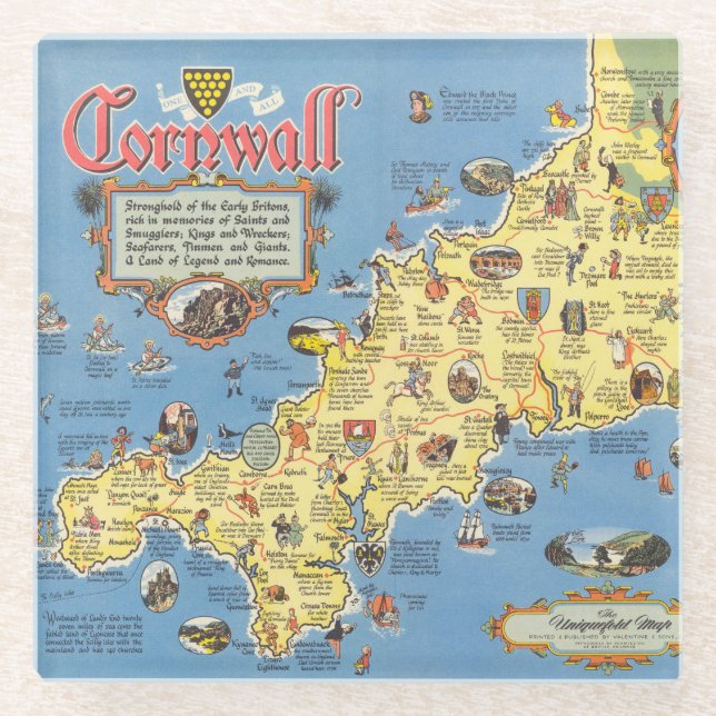 Map of Cornwall, England Glass Coaster (Front)
