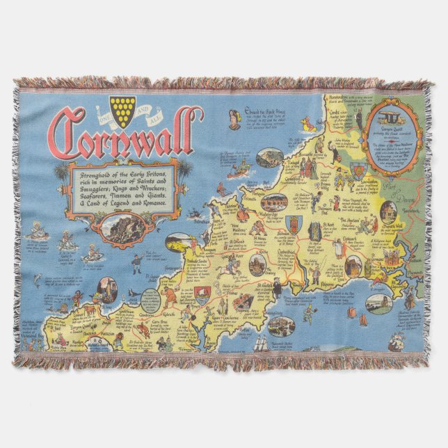 Map of Cornwall, England Throw Blanket (Front)