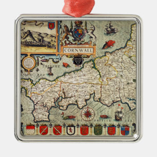 Map of Cornwall Metal Tree Decoration