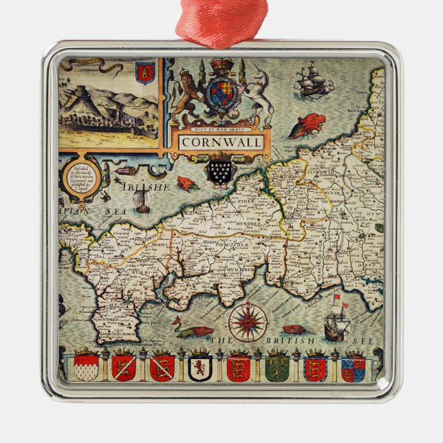Map of Cornwall Metal Tree Decoration (Front)