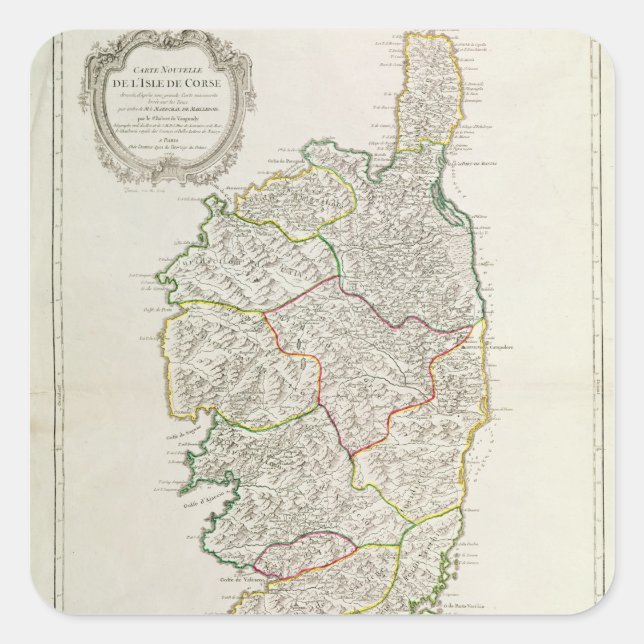 Map of Corsica Square Sticker (Front)