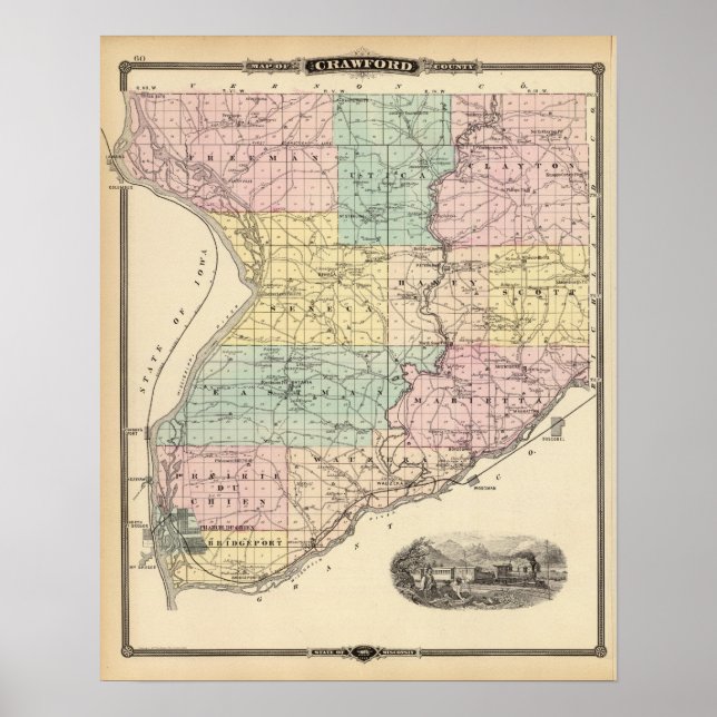 Map of Crawford County, State of Wisconsin Poster (Front)