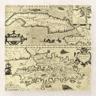 Map of Cuba and Hispaniola Glass Coaster