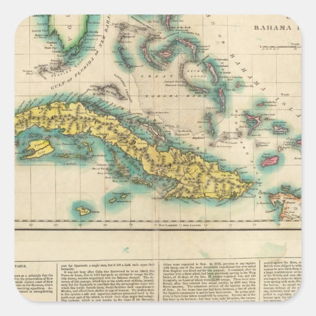 Map Of Cuba And The Bahama Islands Square Sticker (Front)