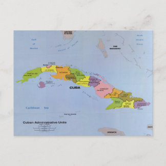 Map of Cuba, Cuban Administration Units (1986) Postcard