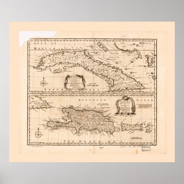 Map of Cuba & Puerto Rico (1747) Poster (Front)