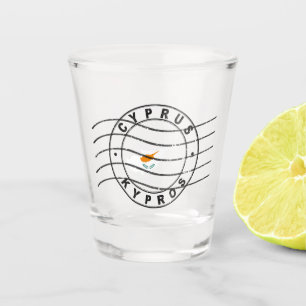 Map of Cyprus, Postal Passport Stamp, Shot Glass