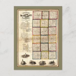 Map of De Kalb County, Illinois (1860) Postcard