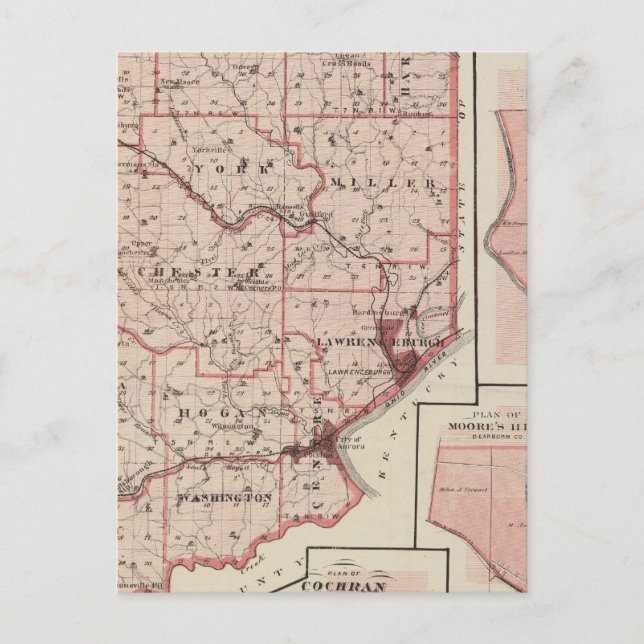 Map of Dearborn County with Greendale Postcard (Front)