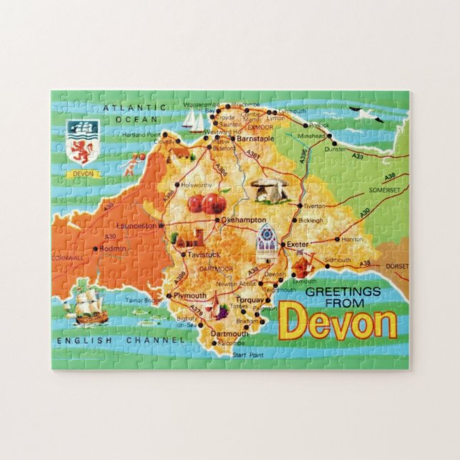 Map of Devon England 11x14  Jigsaw Puzzle (Horizontal)