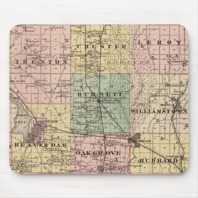 Map of Dodge County, State of Wisconsin Mouse Pad (Front)