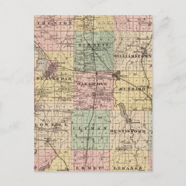 Map of Dodge County, State of Wisconsin Postcard (Front)